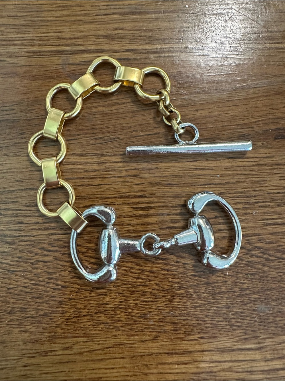 Yochi NY Two-Tone Chunky Horsebit Toggle Bracelet in Gold & Silver